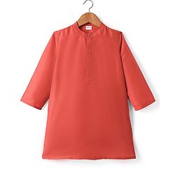 Babyhug Woven Full Sleeves Kurta Pyjama Set with  Embroidered Waistcoat - Red