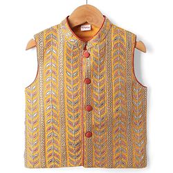 Babyhug Woven Full Sleeves Kurta Pyjama Set with  Embroidered Waistcoat - Red
