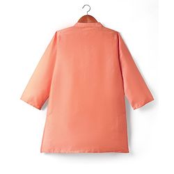 Babyhug Woven Full Sleeves Kurta Pyjama Set with Floral Embroidered Waistcoat - Peach