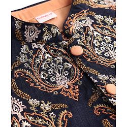 Babyhug Woven Full Sleeves Kurta Pyjama Set with Floral Embroidered Waistcoat - Peach