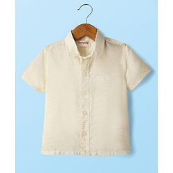 Babyhug Woven Half Sleeves Solid Shirt & Mundu Set - Offwhite