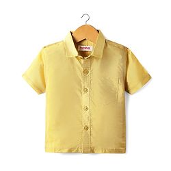 Babyhug Woven Half Sleeves Jacquard Shirt & Mundu Set - Golden