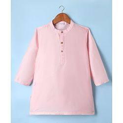Babyhug Woven Full Sleeves Kurta Dhoti Set with Floral Embroidered Waistcoat - Pink