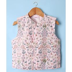 Babyhug Woven Full Sleeves Kurta Dhoti Set with Floral Embroidered Waistcoat - Pink