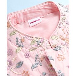 Babyhug Woven Full Sleeves Kurta Dhoti Set with Floral Embroidered Waistcoat - Pink
