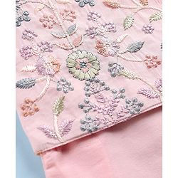 Babyhug Woven Full Sleeves Kurta Dhoti Set with Floral Embroidered Waistcoat - Pink