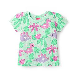 Babyhug Cotton Knit Half Sleeves Co-ords Capri Night Suit with Dino Print - Light Green