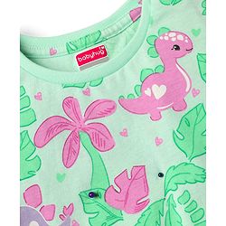 Babyhug Cotton Knit Half Sleeves Co-ords Capri Night Suit with Dino Print - Light Green
