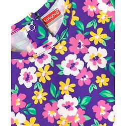 Babyhug Cotton Knit Half Sleeves Capri Co-Ord Night Suit With Floral Print - Purple