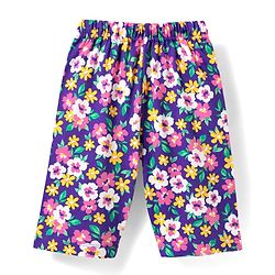 Babyhug Cotton Knit Half Sleeves Capri Co-Ord Night Suit With Floral Print - Purple