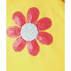 Babyhug  Single Jersey Knit Half Sleeves Top and Skirt Set with Sequin Floral Embroidery - Yellow & Navy Blue