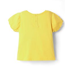 Babyhug  Single Jersey Knit Half Sleeves Top and Skirt Set with Sequin Floral Embroidery - Yellow & Navy Blue