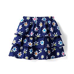 Babyhug  Single Jersey Knit Half Sleeves Top and Skirt Set with Sequin Floral Embroidery - Yellow & Navy Blue