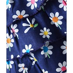 Babyhug  Single Jersey Knit Half Sleeves Top and Skirt Set with Sequin Floral Embroidery - Yellow & Navy Blue