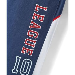 Babyhug Cotton Terry Knit Full Length Lounge Pants with League 10 Print - Navy Blue