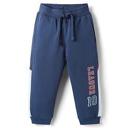Babyhug Cotton Terry Knit Full Length Lounge Pants with League 10 Print - Navy Blue
