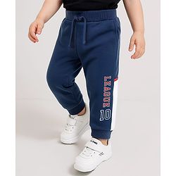 Babyhug Cotton Terry Knit Full Length Lounge Pants with League 10 Print - Navy Blue