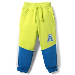 Babyhug Cotton Terry Knit Full Length Lounge Pants with Color Block & Cut & Sew Design - Yellow & Blue