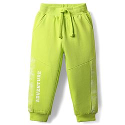 Babyhug Cotton Terry Knit Full Length Lounge Pants with Adventure Print & Cut & Sew Design - Limegreen