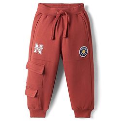Babyhug Cotton Terry Knit Full Length Lounge Pants with Badge & NYC Print - Maroon