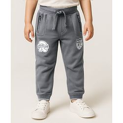 Babyhug Cotton Terry Knit Full Length Lounge Pant with Varsity Print - Grey