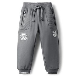 Babyhug Cotton Terry Knit Full Length Lounge Pant with Varsity Print - Grey