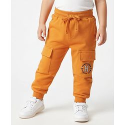 Babyhug Cotton Terry Full Length Lounge Pant With Text Print - Yellow
