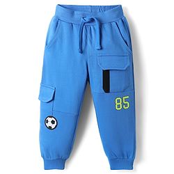 Babyhug Cotton Terry Knit Full Length Lounge Pants with Football Badge - Blue