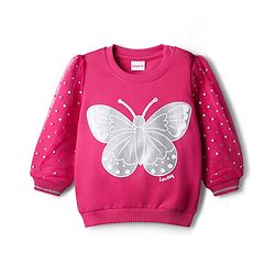 Babyhug Cotton Knit Full Sleeves Sweatshirt With Butterfly & Foil Polka Dot Print - Red