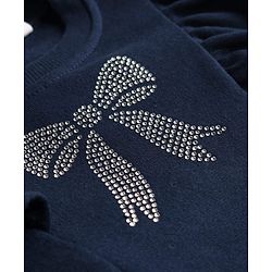 Babyhug 100% Cotton Full Sleeves Bow Embellished Sweatshirt With Frill Detailing - Navy Blue