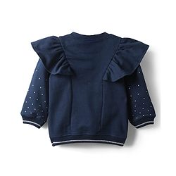 Babyhug 100% Cotton Full Sleeves Bow Embellished Sweatshirt With Frill Detailing - Navy Blue