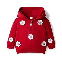 Babyhug Cotton Knit Full Sleeves Hooded Sweatshirt with Floral Crochet Detailing -Red