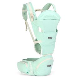 Babyhug Snuggle Bloom 8 in 1 Baby Carrier with Hip Seat - Sea Green| Ideal for Carrying 3.6-15 kg Babies Aged 5-36 months| Optimal Weight Distribution| Adjustable Safety Buckle| Breathable Fabric
