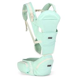 Babyhug Snuggle Bloom 8 in 1 Baby Carrier with Hip Seat - Sea Green| Ideal for Carrying 3.6-15 kg Babies Aged 5-36 months| Optimal Weight Distribution| Adjustable Safety Buckle| Breathable Fabric