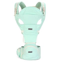 Babyhug Snuggle Bloom 8 in 1 Baby Carrier with Hip Seat - Sea Green| Ideal for Carrying 3.6-15 kg Babies Aged 5-36 months| Optimal Weight Distribution| Adjustable Safety Buckle| Breathable Fabric