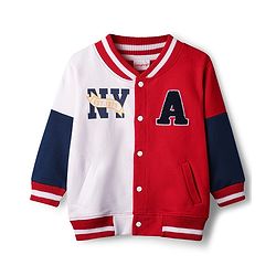 Babyhug Cotton Knit Full Sleeves Bomber Jacket With Alphabet Print & Patch - Multicolor