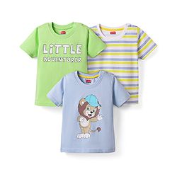 Babyhug 100% Cotton Knit Half Sleeves Stripes T-Shirts with Text & Lion Print Pack of 3 - Multicolor