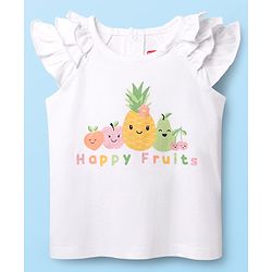 Babyhug 100% Cotton Knit Frill Sleeves T-Shirt with Fruits Print - White