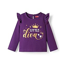 Babyhug 100% Cotton Knit Full Sleeves T-Shirt With Little Diva Text Print - Purple