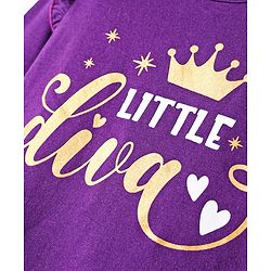 Babyhug 100% Cotton Knit Full Sleeves T-Shirt With Little Diva Text Print - Purple