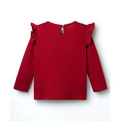 Babyhug 100% Cotton Knit Full Sleeves T-Shirt with Rainbow Print & Frill Detailing - Maroon