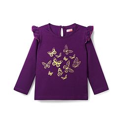 Babyhug 100% Cotton Knit Full Sleeves T-Shirt With Butterfly Print - Purple