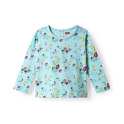 Babyhug 100% Cotton Knit Full Sleeves T-Shirt With Floral Print - Light Blue