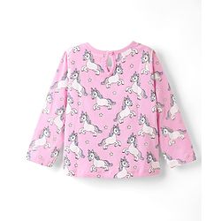 Babyhug 100% Cotton Knit Full Sleeves T-Shirt with Unicorn Print - Pink