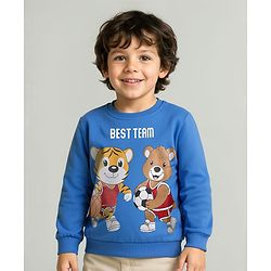 Babyhug Cotton Knit Full Sleeves Sweatshirt with Animal Print - Blue