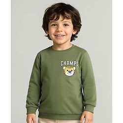 Babyhug Cotton Knit Full Sleeves Sweatshirt with Animal Print - Green