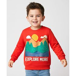 Babyhug Cotton Knit Full Sleeves Embroidered Sweatshirt With Text Print - Red