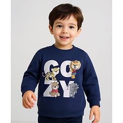 Babyhug Cotton Knit Full Sleeves Sweatshirt with Animal Print - Navy Blue