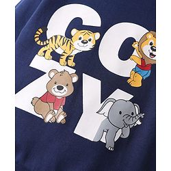 Babyhug Cotton Knit Full Sleeves Sweatshirt with Animal Print - Navy Blue
