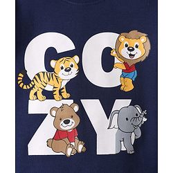 Babyhug Cotton Knit Full Sleeves Sweatshirt with Animal Print - Navy Blue